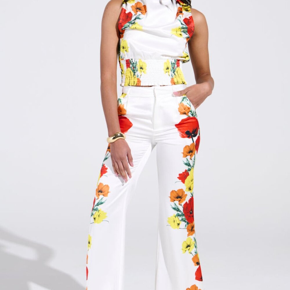 AKIRA MIND MY OWN FLORAL SATIN TROUSERS Size SS